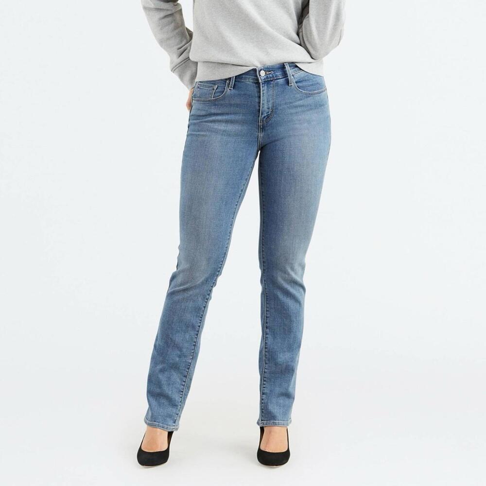 Levi’s 505 Straight Leg Jeans Medium Wash Stretch Denim 31x29 Womens 12